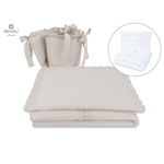 Set lenjerie pentru patut 5 piese, cu volanase, pilota si perna Royal, Beige, 120x60 cm, MimiNu