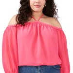 Imbracaminte Femei 1STATE Off the Shoulder Sheer Chiffon Blouse Berry Pink