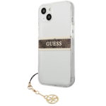 Husa de protectie Guess 4G Brown Stripe pentru Apple iPhone 13 mini, Transparenta