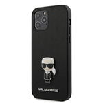 Husa Premium Karl Lagerfeld iPhone 12 / iPhone 12 Pro, Colectia Saffiano Ikonik Metal ,negru - Klhcp12mikmsbk