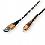 Cablu de date + incarcare GOLD USB la iPhone Lightning MFI T-T 1m + suport smartphone, Roline 11.02.8923, Roline