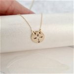Lantisor personalizat cu Diamant natural - Pandantiv banut cu simbol cruce decupata - Aur Galben 14K, Chic Bijoux