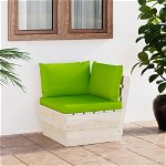 Canapea de colt din paleti cu perne colorate, vidaXL, Lemn, 60 x 60 x 65 cm, Verde deschis
