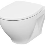 Set vas WC suspendat Moduo, Cersanit, 3/5 L, cu capac WC slim antibacterian, cu inchidere lenta, demontare rapida, oval, alb