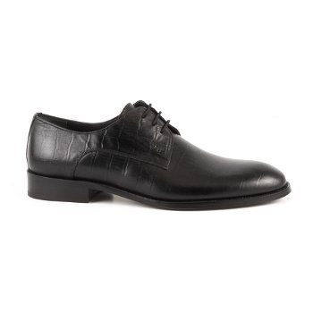 Pantofi derby barbati Enzo Bertini negri cu croco print din piele 3389BP39124CN
