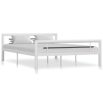 Cadru de pat vidaXL, alb si negru, 160 x 200 cm, metal, 23.8 kg