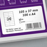 Etichete autoadezive A4, 105 x 37 mm, 16 etichete / coala A4, 1 top, 100 coli/top