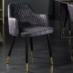 Set 2 scaune tapitat cu Catifea Gri inchis cu picioare din Metal Negru/Auriu H81xL56xA57cm Paris