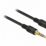 Cablu stereo jack 3.5mm 4 pini (pentru smartphone cu husa) Negru T-T 0.5m, Delock 85592, Delock