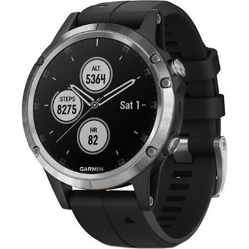 Ceas smartwatch Garmin Fenix 5 Plus HR GPS Silver Silicone Black