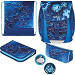 Jucarie FiloLight Plus Deep Sea, school satchel (dark blue/neon blue, incl. filled 16-piece school case, pencil case, sports bag), Herlitz