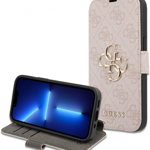 Husa de protectie telefon pentru iPhone 13 Pro GUESS, metal, bej/auriu, 6,1 inchi