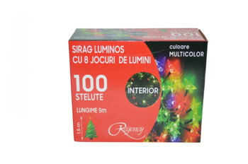 Instalatie de Craciun sirag luminos cu 8 jocuri de lumini 100 de beculete stelute multicolore 5 m, Regency