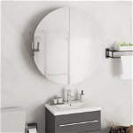 Dulap de baie cu oglindă rotundă și LED, gri, 54x54x17,5 cm, Casa Practica