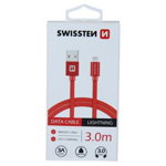 Cablu de date / adaptor Swissten USB Male la Lightning Male, 3 m, Red, amperaj maxim suportat 3A