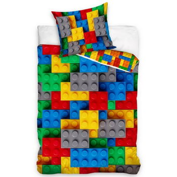 Lenjerie de pat din bumbac Cuburi albastru, 140 x 200 cm, 70 x 90 cm, BedTex