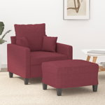 vidaXL Fotoliu canapea cu taburet, roșu vin, 60 cm, material textil, vidaXL