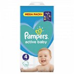 Scutece PAMPERS Active Baby Mega Pack nr 4, Unisex, 9-14 kg, 132 buc