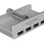 HUB USB 3.0 cu 4 porturi prindere monitor Argintiu, Delock 64046, Delock