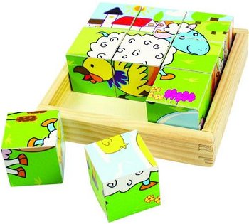 Puzzle cubic - animale domestice, BIGJIGS Toys, 2-3 ani +, BIGJIGS Toys