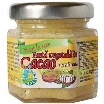 Pasta Vegetala de Cacao Nerafinata 40g, HERBAVIT