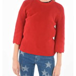 RED VALENTINO Crew Neck Angel-Sleeved Cotton Sweater Red