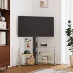 vidaXL Suport TV de colț 3 niveluri pentru 32-70 inchi, negru/argintiu, vidaXL