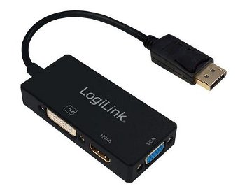 Adaptor Logilink 1x DisplayPort Male - 1x HDMI Female + 1x DVI Female + 1x VGA Female, negru