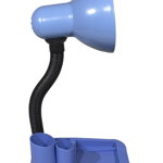 Lampa de birou albastra cu suport accesorii de birou , pentru becuri E27 Led si economice , cu brat reglabil, 
