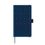 Agenda nedatata A5 Castelli, coperta rigida  bleumarin/argintiu, elastic bleumarin, dictando ivory, cutie eleganta neagra, Litera