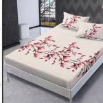 Husa de pat cu elastic 180x200 din Bumbac Finet + 2 Fete de Perna - Crem Cu Magnolii, ELEGANT HOME PUCIOASA