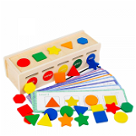 Joc Montessori Cutie de sortare culori si forme, 25 piese si 13 cartonase, Krista