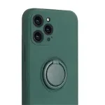 Husa compatibila cu iPhone 14 Plus, silicon, inel rotativ pentru prindere magnetica, interior din catifea, Verde inchis