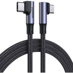 CABLU alimentare si date Ugreen, "US335", Fast Charging Data Cable pt. smartphone, USB Type-C la USB Type-C 100W/5A Complete Angled 90xxxx, braided, 2m, negru 70698, Ugreen
