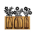 Decoratiune de perete, Flower 5, Metal/lemn, Dimensiune: 65 x 3 x 52 cm, Nuc / Negru, Skyler
