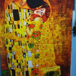 Esarfa din casmir cu imprimeu dupa tabloul Sarutul de Gustav Klimt, Orient Accessories