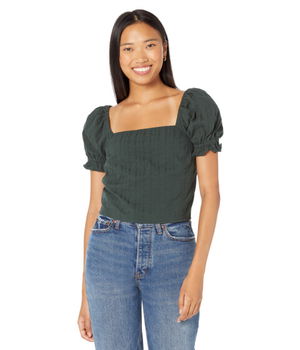 Imbracaminte Femei Madewell Hopewell Puff-Sleeve Crop Top in Stripe Dark Palm, Madewell