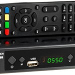 Tuner TV cu telecomanda, Cabletech, DVB-T2/C HEVC, negru, Cabletech